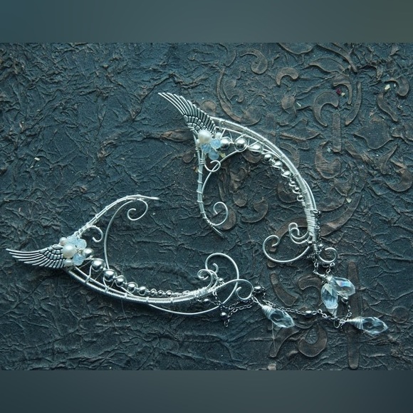 Pair of Pearl and Silver Elf Ear Cuffs - Picture 7 of 7